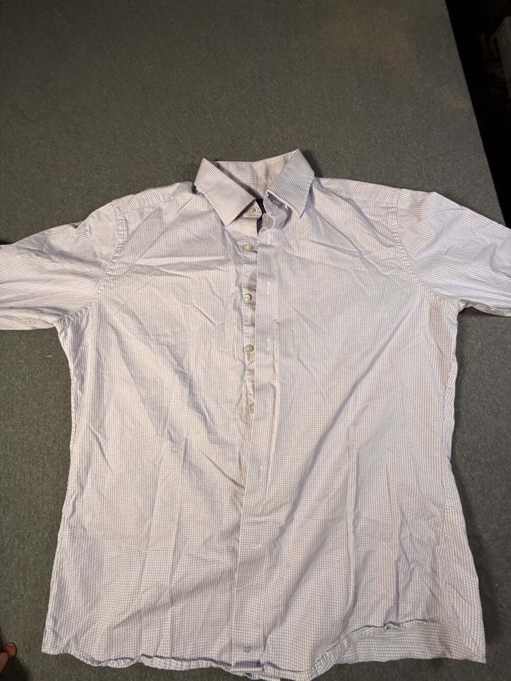 David Donahue Trim Fit Purple Plaid Dress Shirt 16.5 34/35